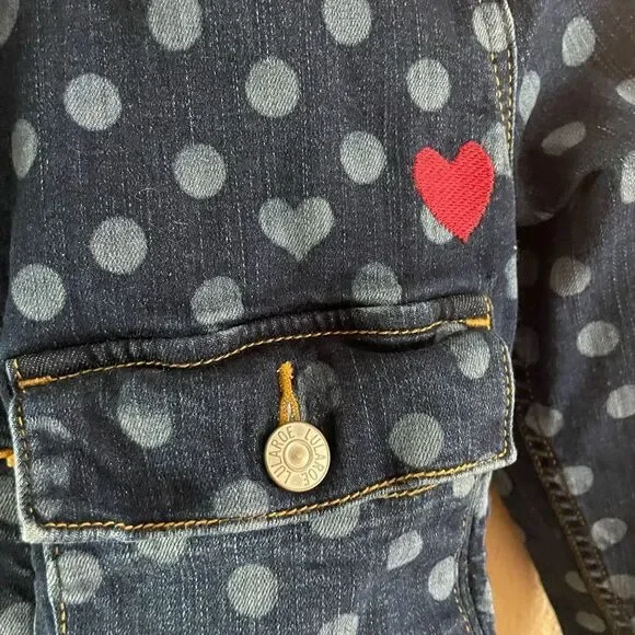 LulaRoe Kenny Denim Trucker Polka Dot Hearts Jacket XXS - Picture 6 of 16